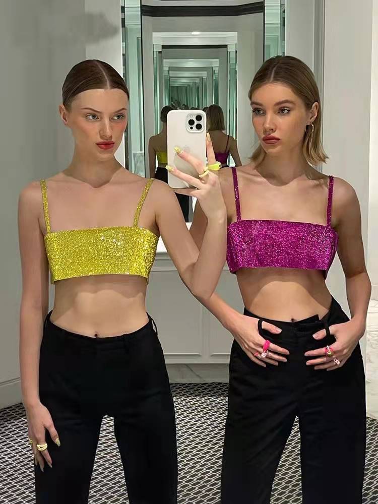 INS European and American Style 2022 Spring New Nightclub Fashion Sexy Sling Backless Hollow Slim-Fit Navel Vest