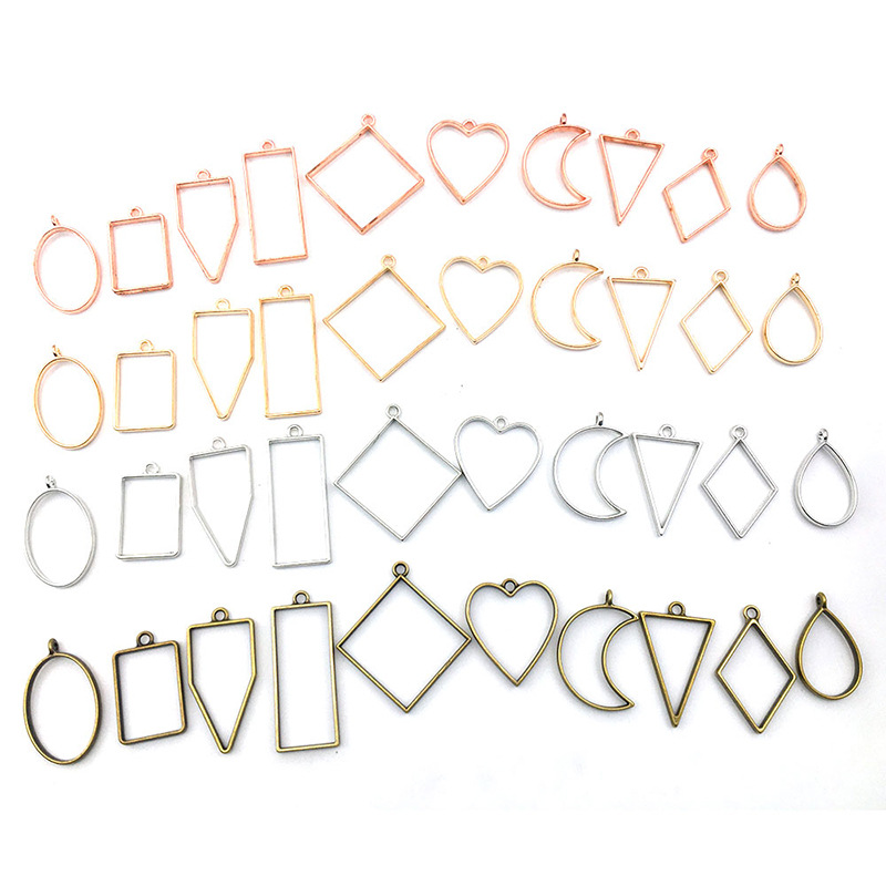 diy jewelry accessories set 10 dripping glue geometric metal hollow frame bottom bracket AB glue pendant frame