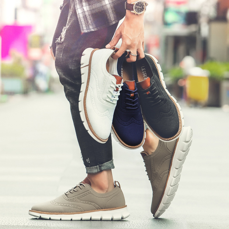 Men's Mesh Shoes Summer Mesh Shoes Breathable Casual Shoes Young Lazy Shoes Men's Brock Flying Woven Leather Shoes for Men