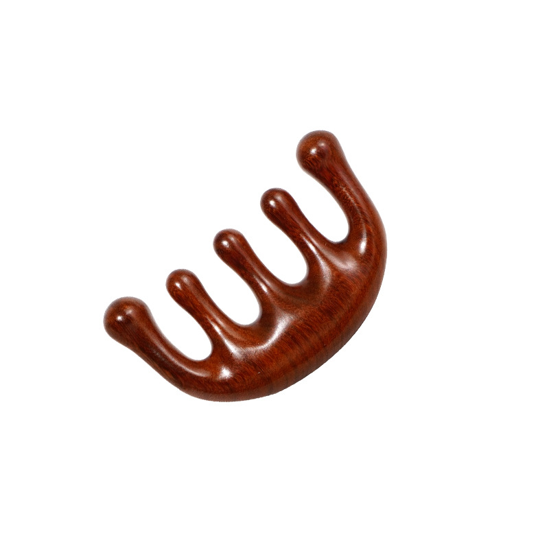 Sandalwood Five Teeth Meridian Comb Acupoint Massage Wide Teeth Household Head Therapy Artifact Thickened Head Hair Scraping Portable Comb