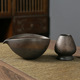 Stoneware Golden matcha bowl with thin mouth + tea stand