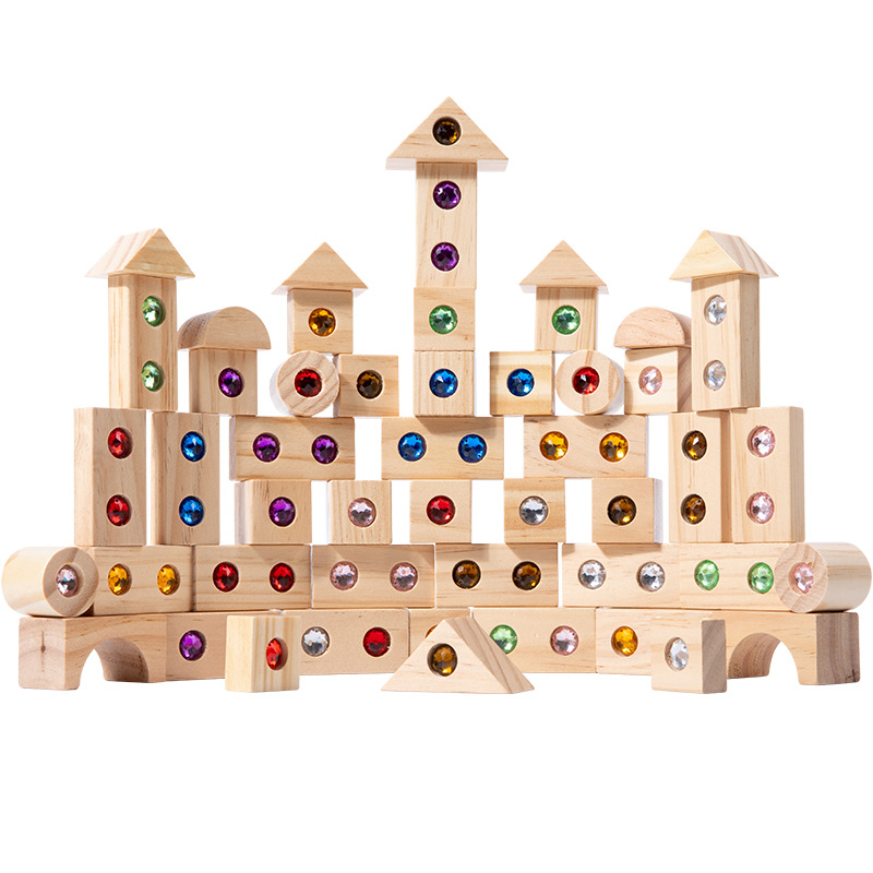 Children's Wooden Early Childhood Kindergarten Baby Creative Large Acrylic Light-Transparent Gem Assembled Building Blocks Educational Toys