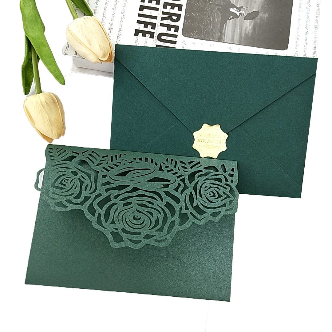 High-end three-fold roses invitation wedding invitations wedding invitations holiday greeting cards event invitations available for cross-border sales