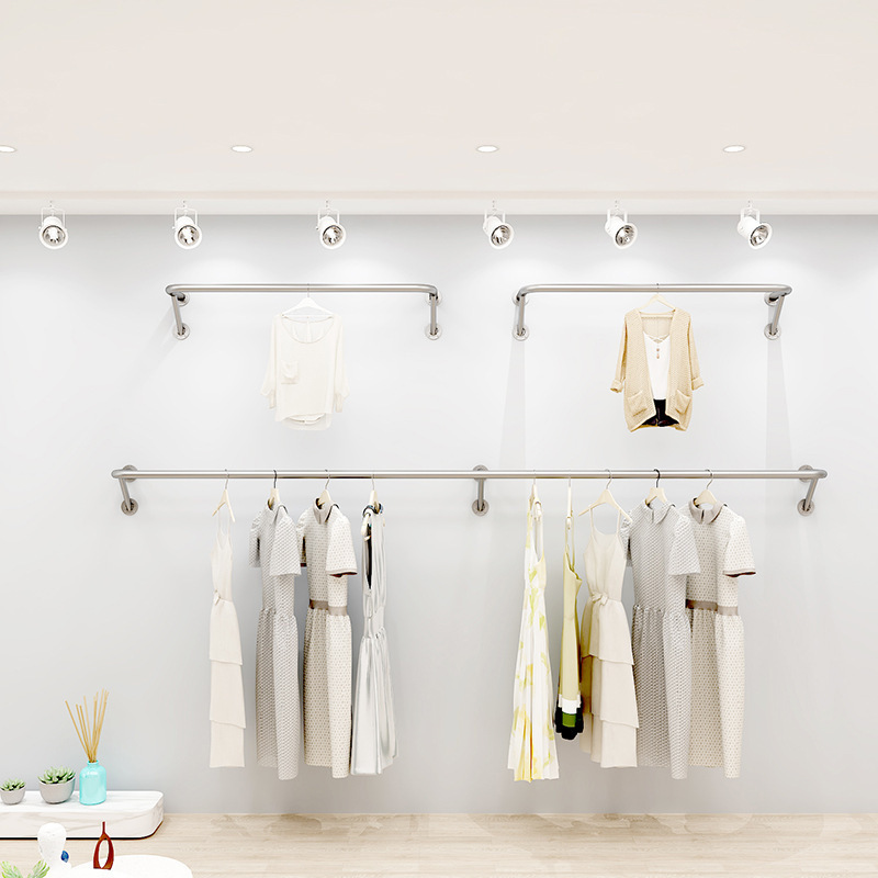 Wall-mounted stainless steel clothes hanging rod wall-mounted clothes rack wall-mounted clothes display rack wall-mounted thickened clothes hanger