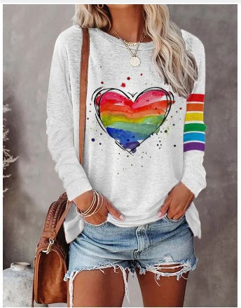 Foreign trade cross-border 2023 spring new European and American printing long sleeve loose urban leisure letter pattern round neck pullover