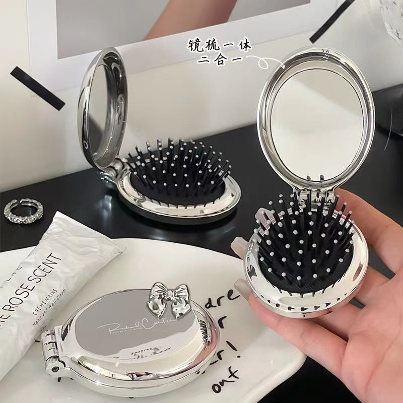 Small Comb Portable Folding Comb Women and Children Airbag Air Cushion Hair Massage Mini Mirror Integrated Comb