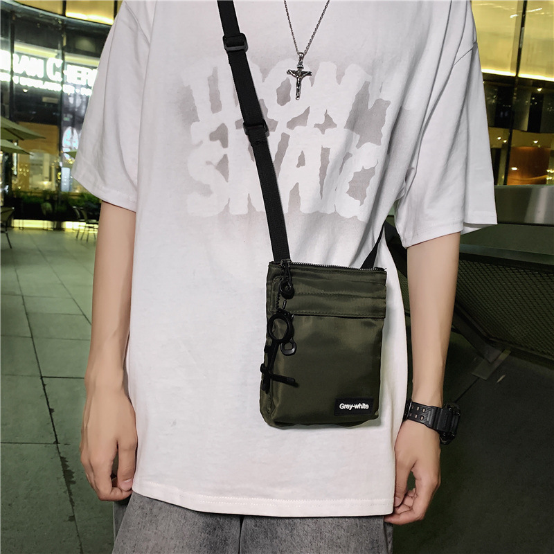 Trendy cool personality Hong Kong style small shoulder bag Square small bag sports trendy fashion mobile phone bag Shoulder Bag Ladies Men's bag