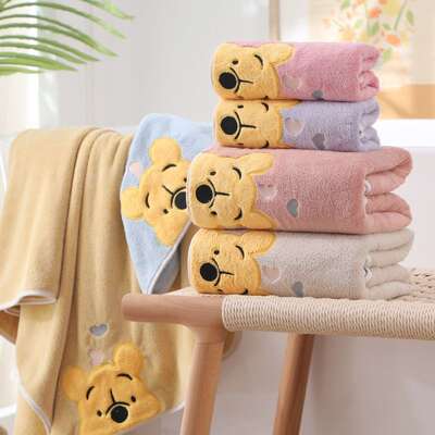 Coral Fleece Thickened Bath Towel Embroidered Winnie the Pooh Towel Bath Towel Set Household Face Towel Children's Cartoon Bath Towel