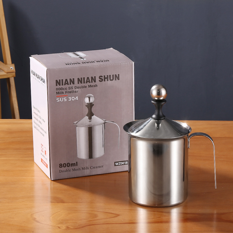 Cross-border 304 stainless steel milk maker manual Japanese double-layer thickened milk frother coffee utensils