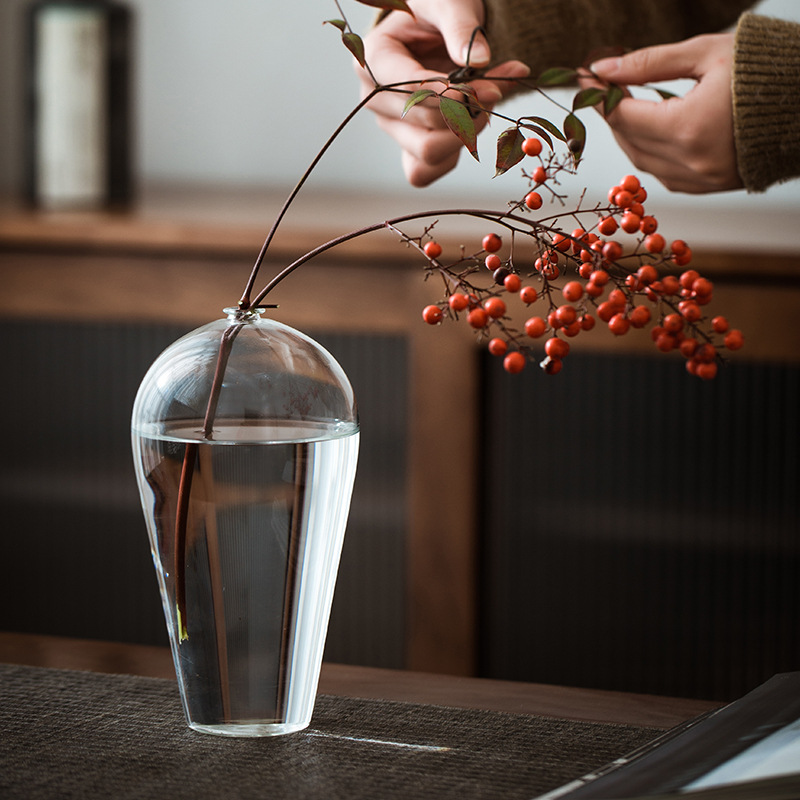 Japanese-style glass vase Zen plum bottle household dining table living room flower arrangement ornaments hydroponic flower glass transparent vase