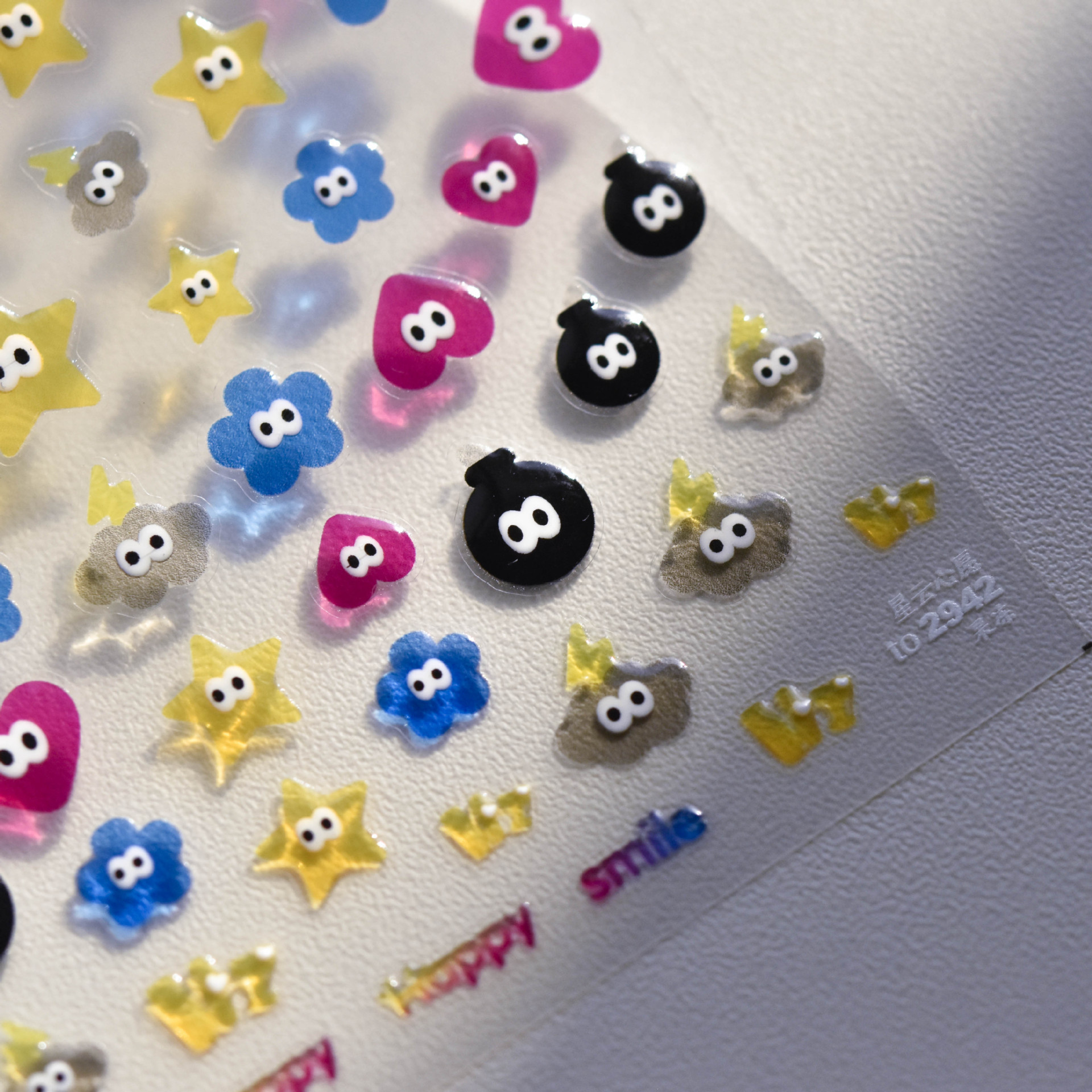 Three-dimensional Funny Color Funny Bean Worm Jelly Embossed Sugar Bean Worm Nail Art Sticker Candy Color Nail with Back Glue