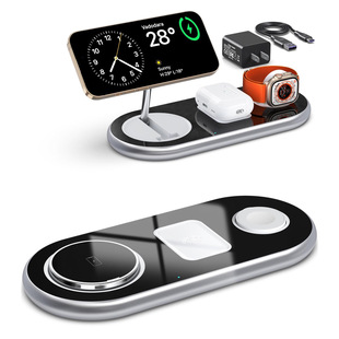 Folding magnetic attraction three-in-one wireless charger for Apple mobile phone 15W wireless charging metal mobile phone holder
