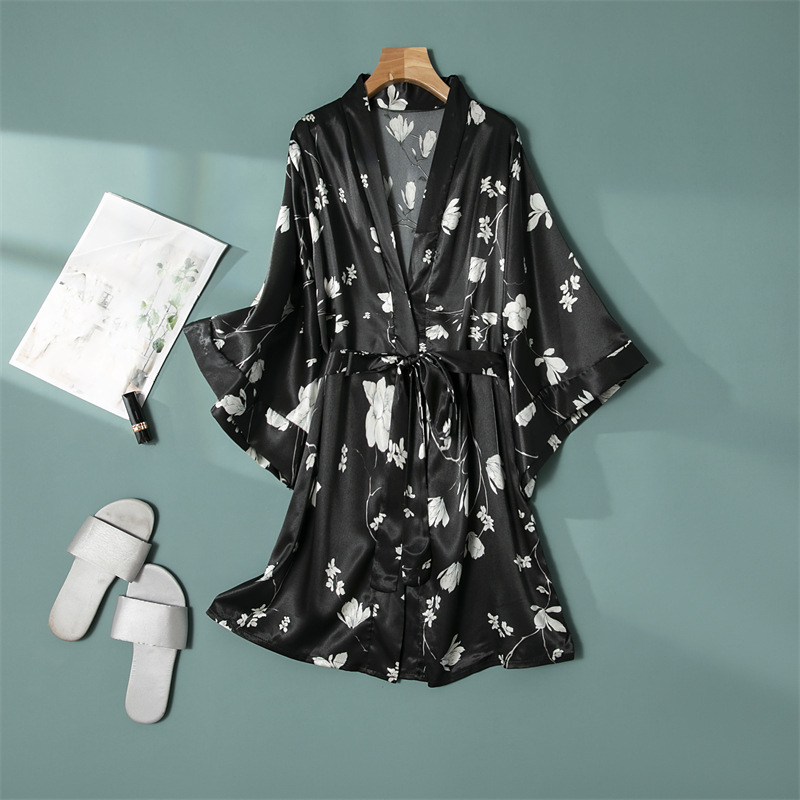 Cross-border new sexy underwear Ice Silk simulation silk nightgown bathrobe home wear sexy pajamas coat 1049