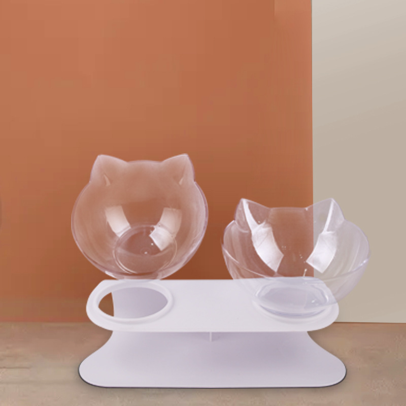 斜口猫碗首保護猫双碗ペット透明碗猫食盆ペット用品猫耳碗犬糧碗|undefined