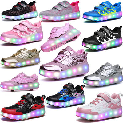 Children's Heal Shoes Student Roller Skating Shoes Girls' Explosive Walking Shoes Double Wheel Deformation Boys Skating Roller Skate Shoes Cross Border Exclusive