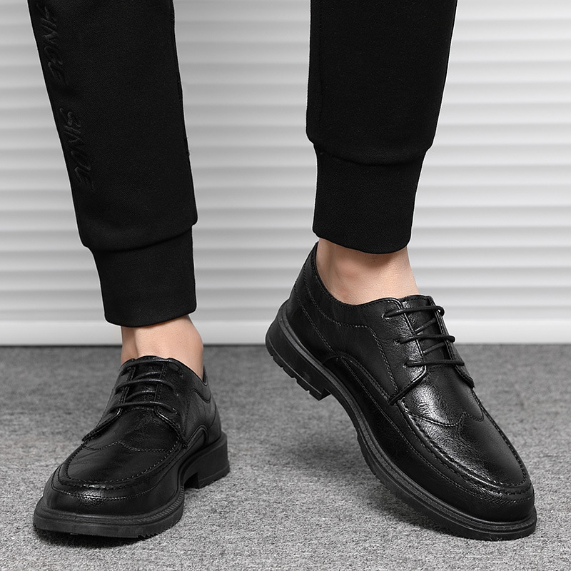Winter Casual Leather Shoes Men's Business Dress Black Bridegroom Wedding Shoes Young British Pointed Suit Small Leather Shoes