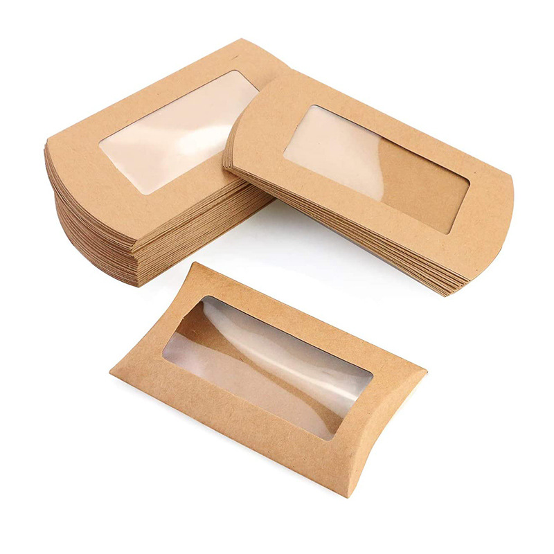 Window pillow box small gift packaging yellow Kraft paper pillow box spot wholesale