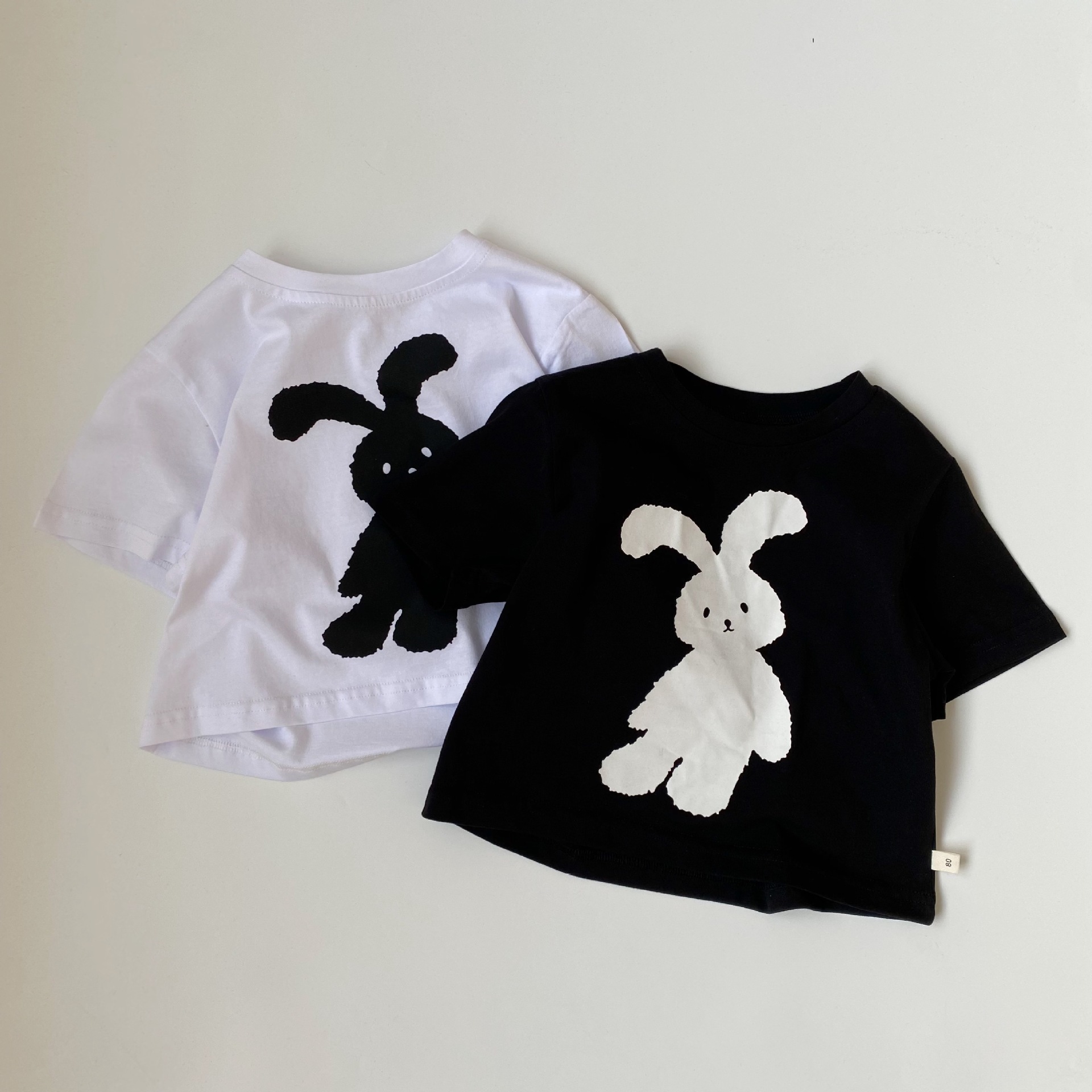 GL-kids Korean style summer new children's Rabbit printed short-sleeved T-shirt boys and girls casual washed cartoon T fashion