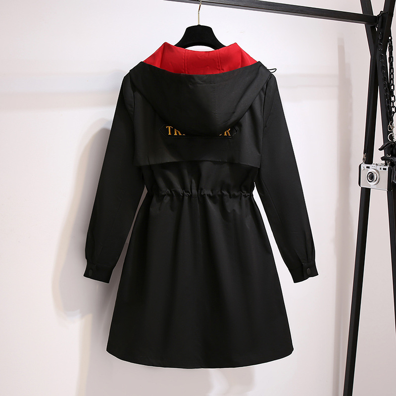 plus size Hooded Windbreaker Women's Long 2024 Autumn New Korean Loose Slimming Elegant Casual All-match Jacket