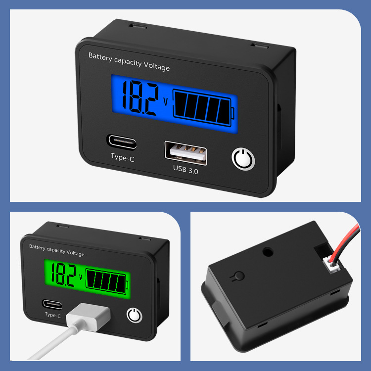 USB fast charge Type-C meter dc8-30V DC battery meter display lead-acid battery lithium