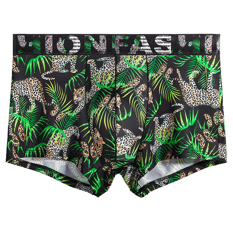 Men's printed personalized trendy ice silk skin-friendly breathable antibacterial crotch youth men's underwear ice line wholesale