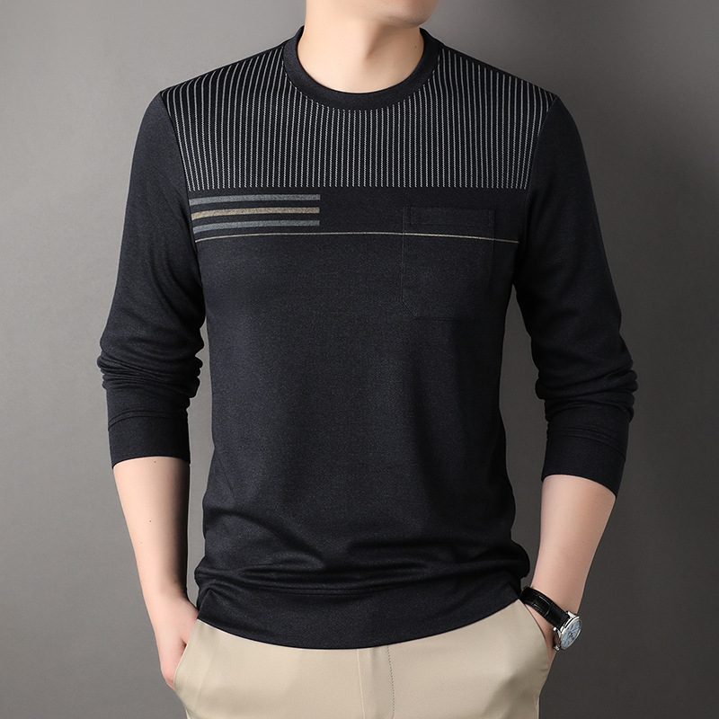 2023 Spring and Autumn new men's long-sleeved T-shirt fashion trendy casual round neck sweater men's bottoming shirt trendy