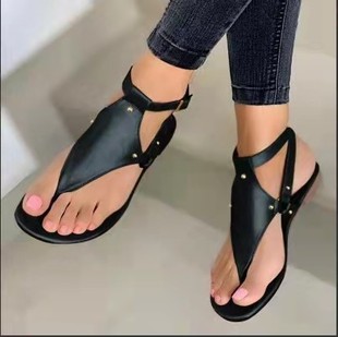 wish Amazon new foreign trade large size sandals women's European and American flat toe herringbone flat sandals available all the year round