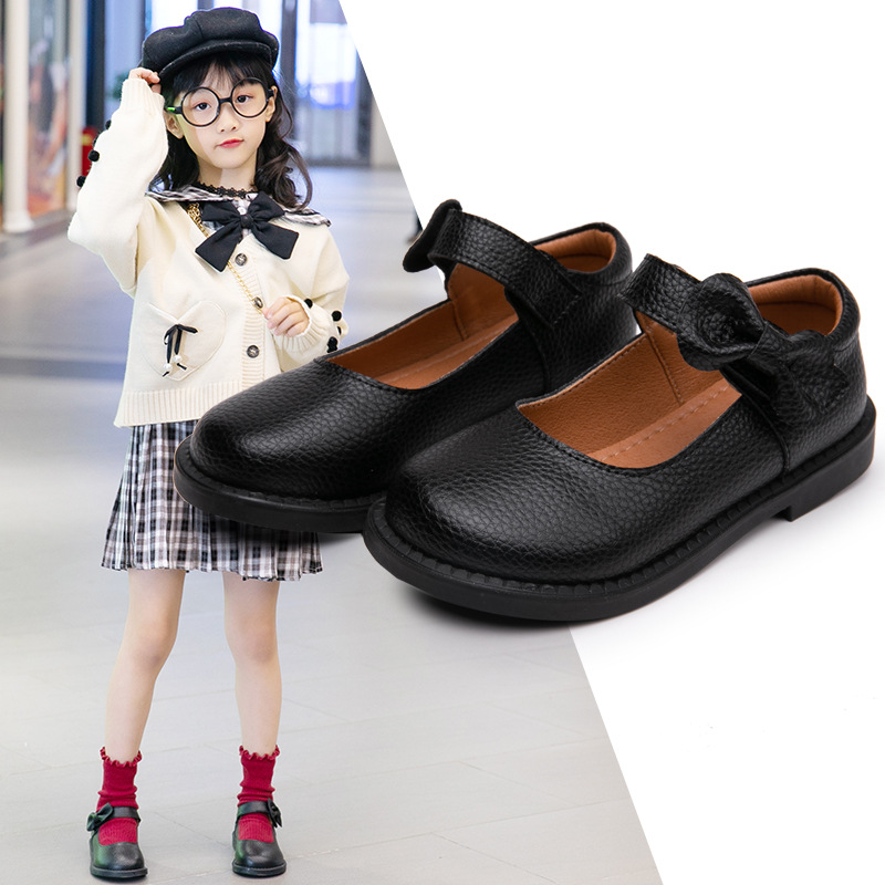 Girls Princess Shoes Genuine Leather Black Small Leather Shoes 2024 Spring Little Girl Shoes British Style Student Shoes