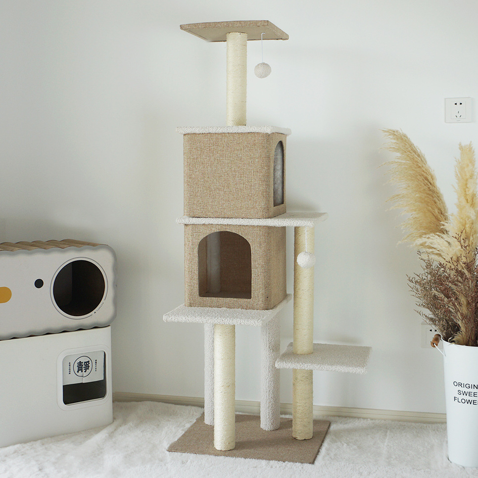 Four Seasons universal cotton and linen Japanese cat climbing frame wholesale cat nest catnip toy sisal cat scratching post integrated cat tree