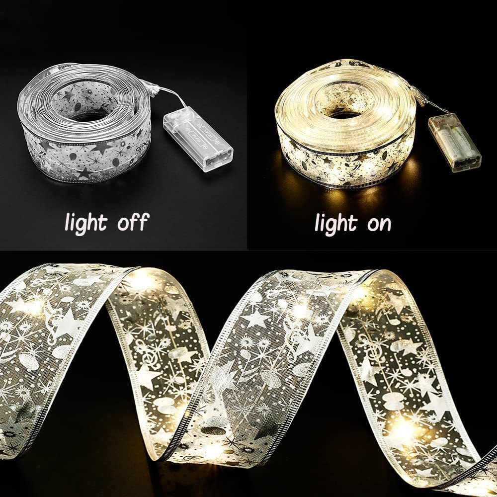 Christmas Ribbon LED Light String Christmas Decorations Christmas Tree Decoration Pendant Gift Bronzing Double Layer Ribbon_voghion.com