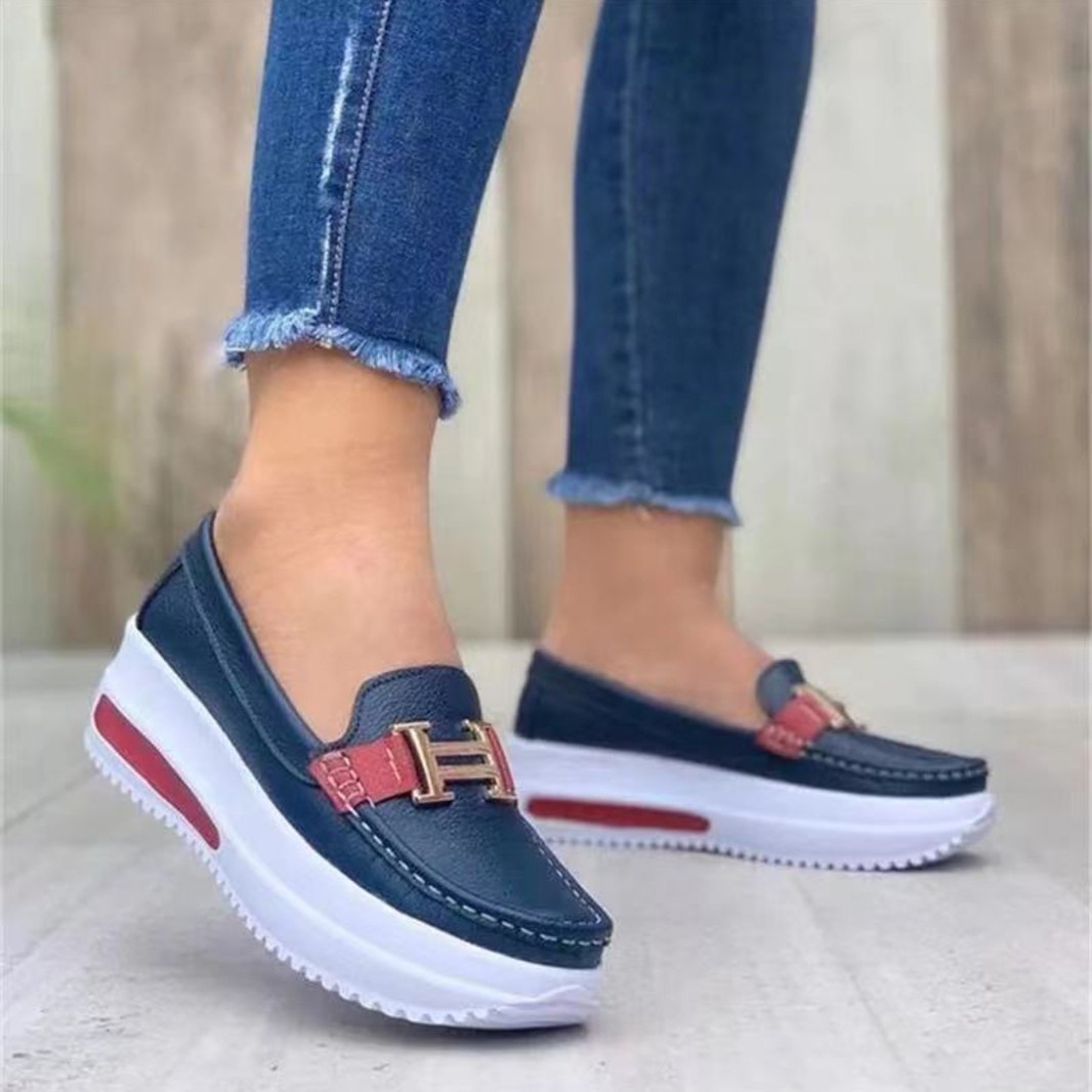 Loafers 大碼松糕厚底休閒單鞋女金屬扣防水台一腳蹬懶人鞋樂福鞋