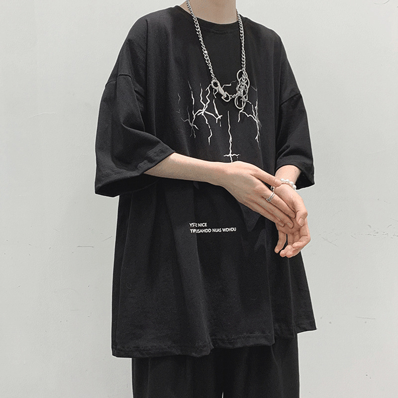 2021 Short-sleeved T-shirt Men's Summer New ins Trendy Brand Fashionable Loose Student Hong Kong Style T-shirt Men's Half-sleeved Clothes