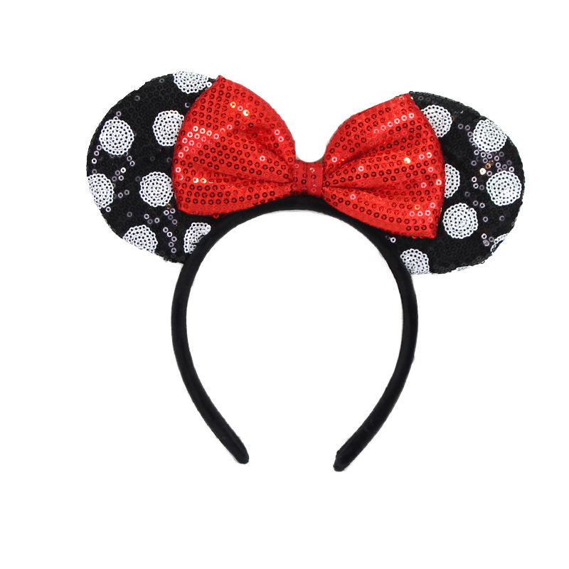 Bow round ear headband amusement park headdress hairpin headband polka dot sequined cartoon headband hair accessories female cross-border