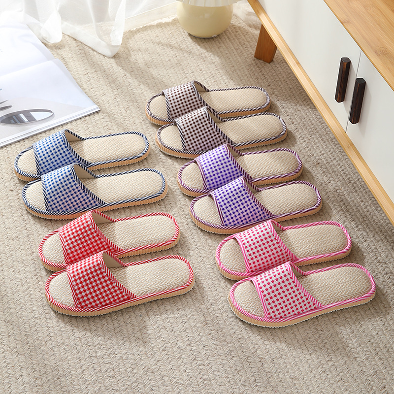 2023 new linen Four Seasons indoor women's linen slippers lovers soft bottom home wood floor men's sandals wholesale