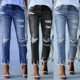 Factory direct 2023 new washed worn tassel ladies jeans Europe and the United States slim stretch leggings wholesale