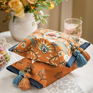 Retro Home Living Room Bedroom Multi-use Tissue Box High-end Paper Box Printed Pattern Fabric Car Paper Box
