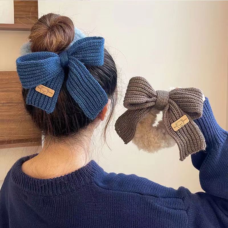 Autumn/winter Knitted Bow Tie Plush Large Intestine Hair Ties Cute Headbands Hair Bands Rings Accessories