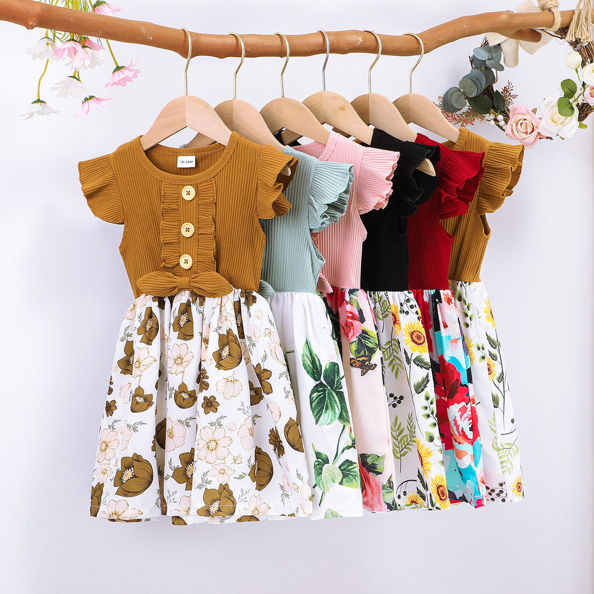Dress Summer 2020 new girls skirt ins style flying sleeve skirt foreign trade wholesale floral skirt cross-border