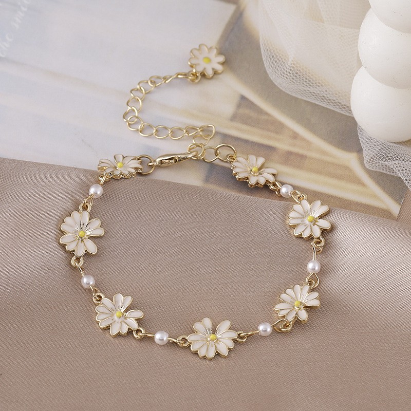 ins Cool Style Alloy Flower Bracelet Japanese and Korean Style Elegant Daily Wear Lady Daisy Bracelet for Women