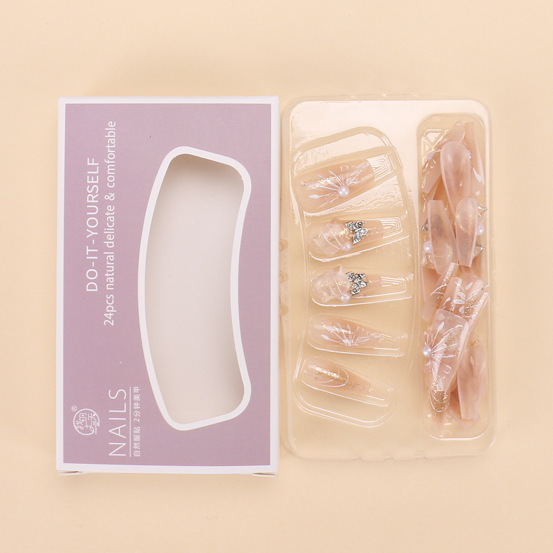 Hot Style Wearing Armor Finished Products Ins Advanced Sense Butterfly Pearl Handmade Manicure Pieces Spice Girl Wearing Nail Pieces