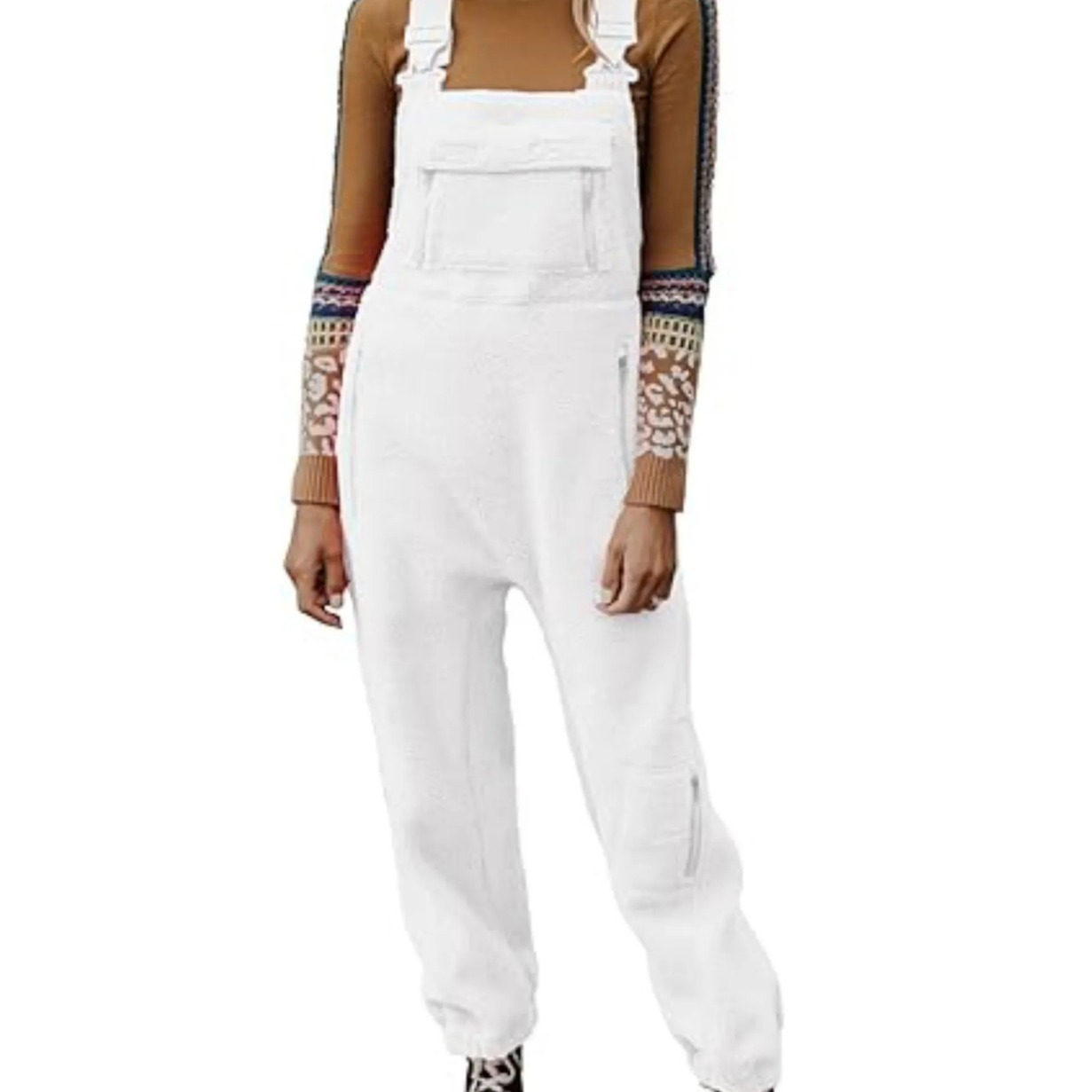 2023 European and American autumn and winter New cashmere one-piece loose suspender pants for women