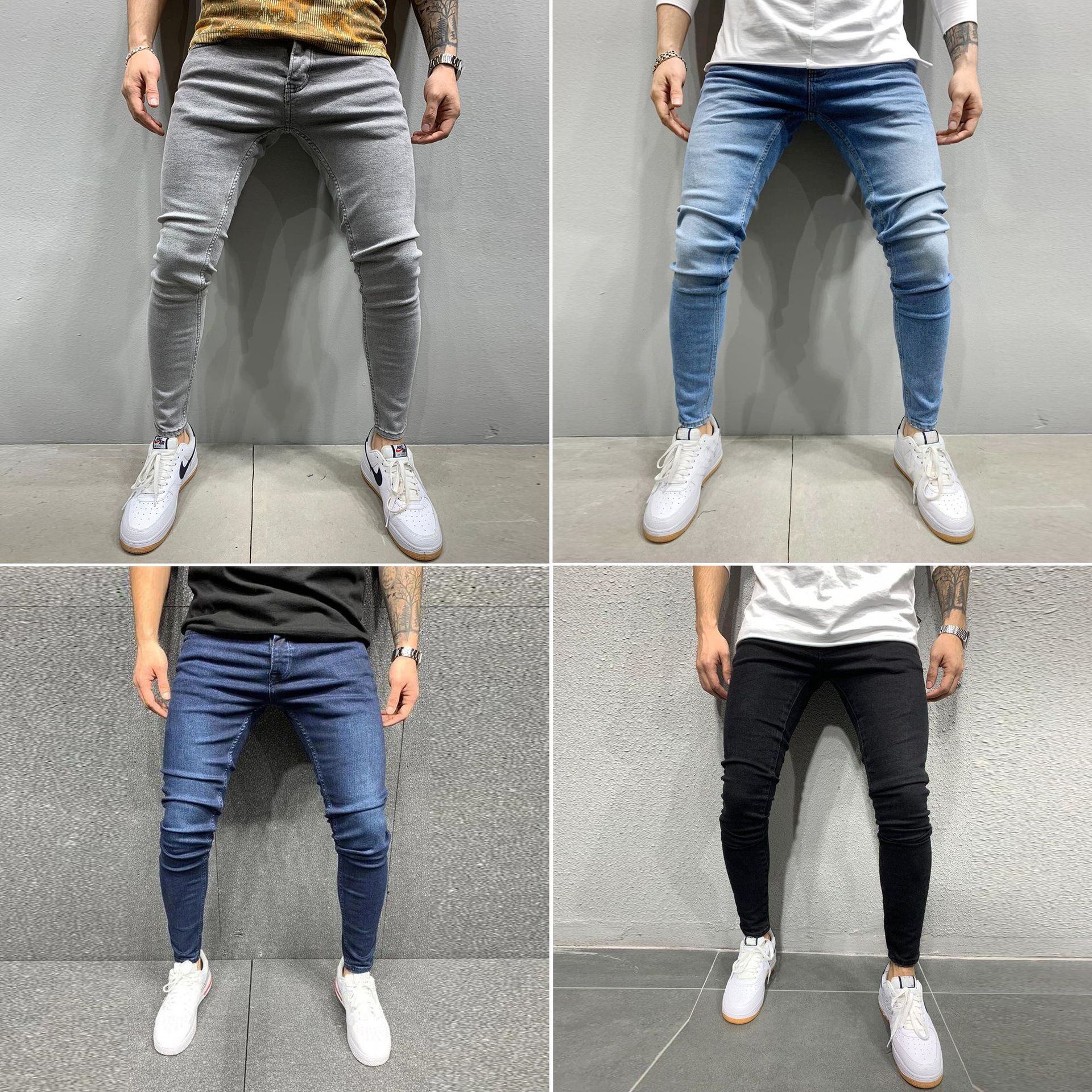 High quality European and American men's elastic tight skinny jeans foreign trade independent station Jindian four-color explosions