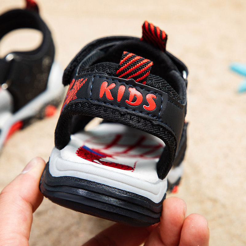Children's Sandals 2024 Summer New Teen Sandals Boys Cartoon Spider-Man Toe Beach Shoes Velcro
