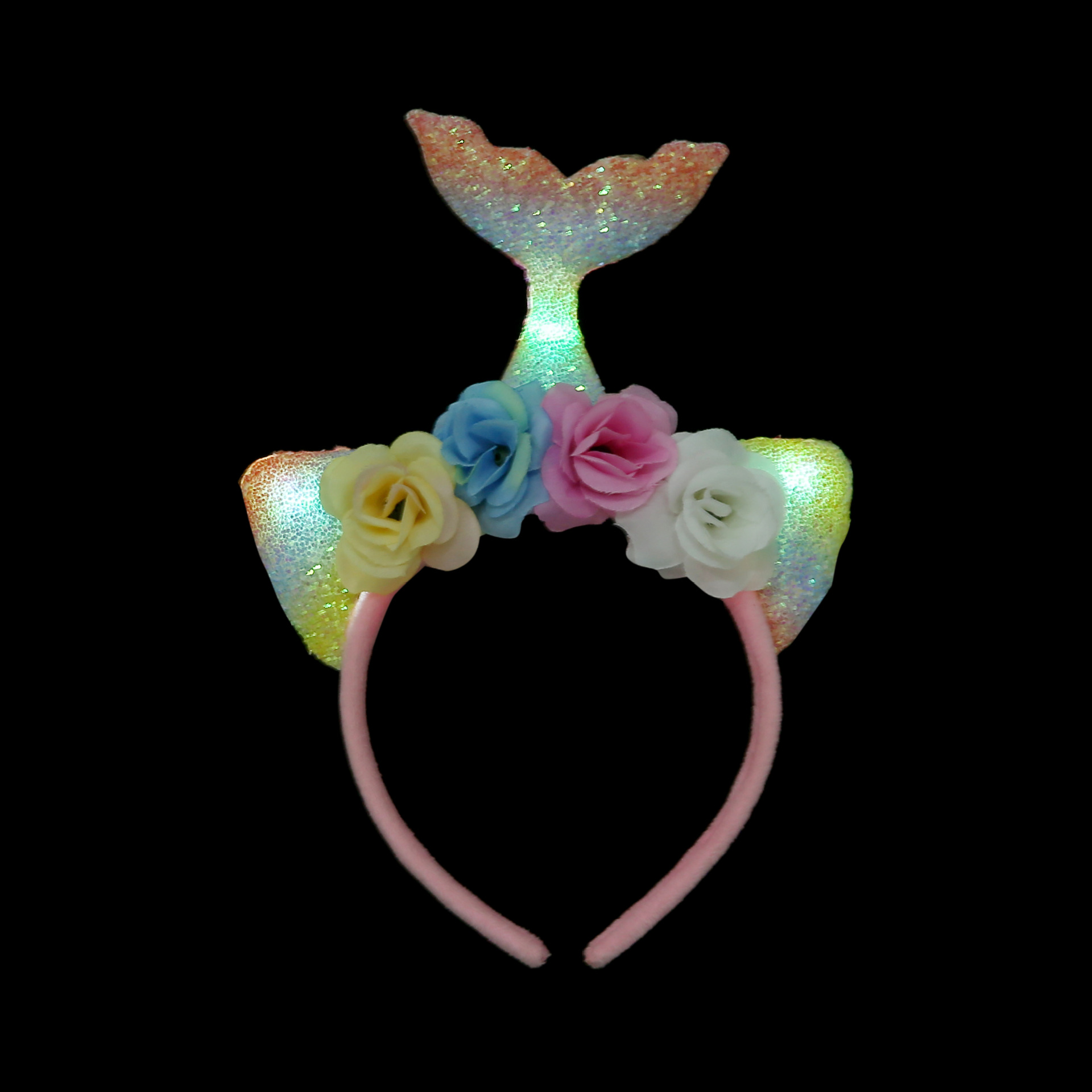 Cartoon mermaid decoration headband LED light headgear fish tail hair ornaments ocean world dress up cute props