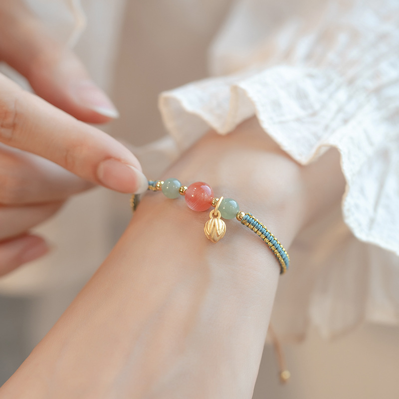 Design South Red Agate Niche Bracelet Chinese Style Adjustable Woven Hand Rope Fortune Gift for Women