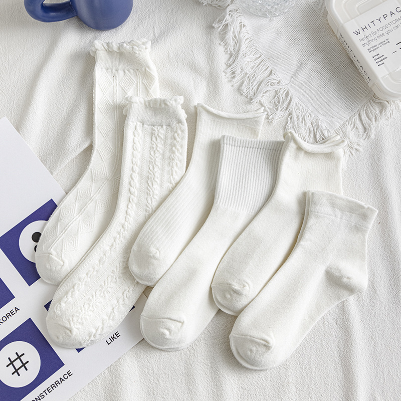 Japanese Style Medium jk Socks Bubble Mouth White Girl Uniform Socks Cute Stacks Lace Stockings for Women