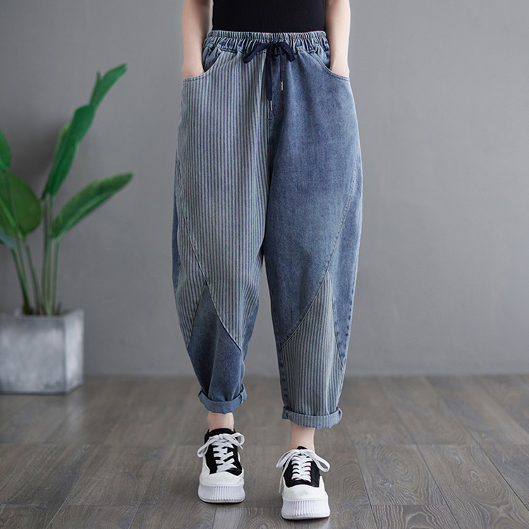 2023 Spring and Autumn New Arrival Jeans Women Striped High Waist Loose Harlan Large Size Women's Trousers Radish Pants Women's Pants