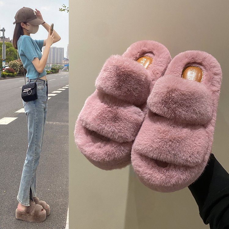 7cm thick bottom Mao Mao slippers wear 2023 autumn new fashion wedge platform cake bottom 34-42 yards cotton slippers