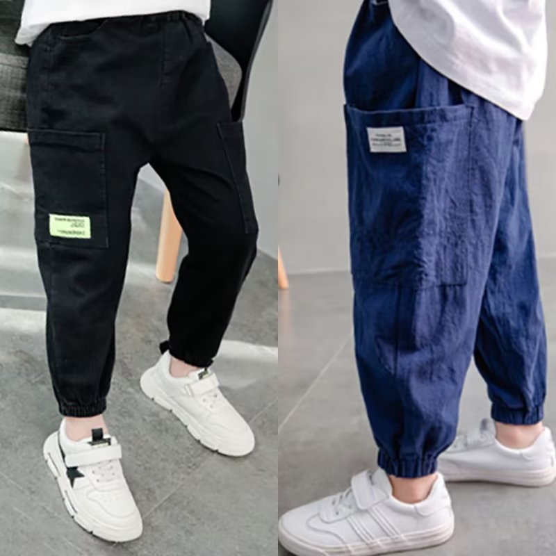 Boys Pants Cotton Linen Summer Thin 2022 New Anti-mosquito Pants Small, Medium and Large Children Korean Handsome Loose Casual Pants