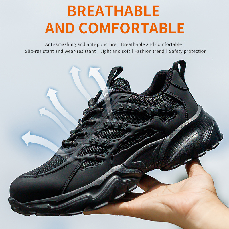 Cross-border protective shoes men's steel toe cap anti-smashing anti-piercing breathable lightweight soft bottom work shoes wholesale summer protective shoes